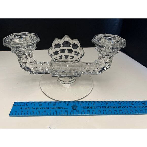 Fostoria American Embossed Crystal Double Candle Holders Set of 2 No Flaws - Picture 7 of 10